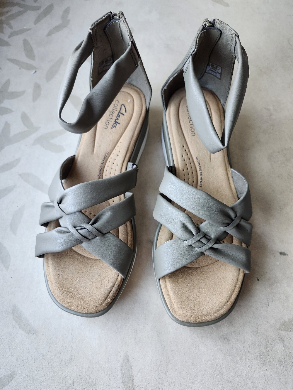 Clarks Light Gray Knotted Ankle-Strap Sandals